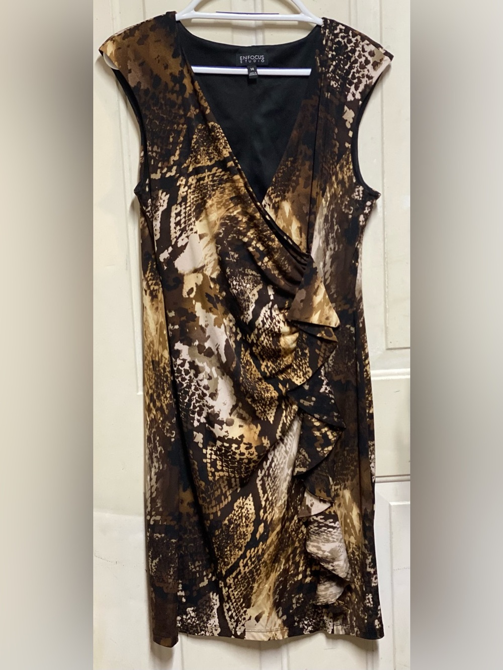 Enfocus Studio Brown Abstract Print Ruffle Dress Size 14